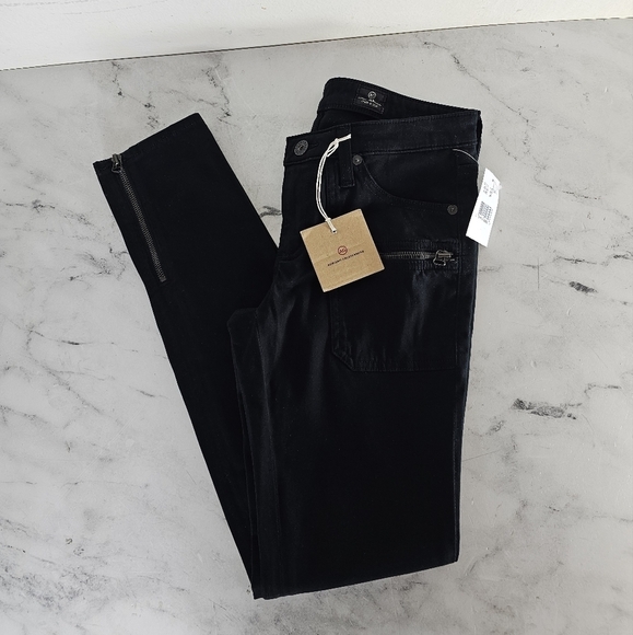 Ag Adriano Goldschmied The Harlow Patch Pocket Zipper Black Jeans 27 NWT - Picture 1 of 7